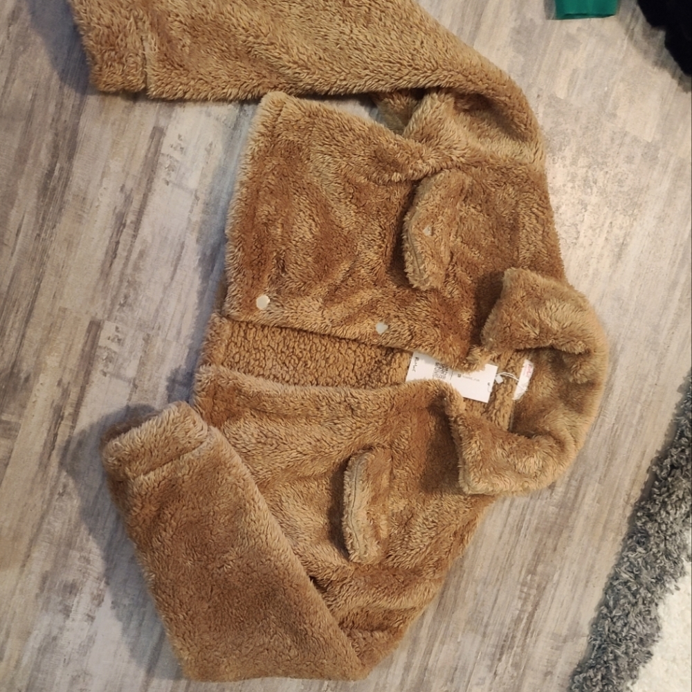 Brown cropped teddy jacket